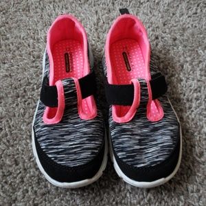 Pink and black shoes